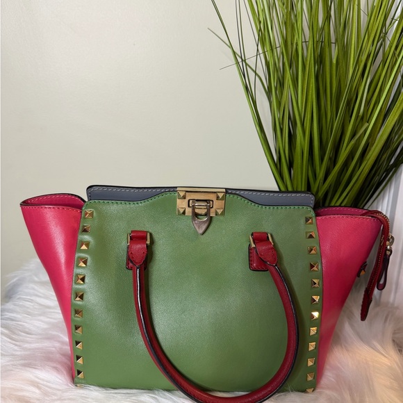 Valentino Handbags - Valentino Pink and Green Studded Satchel